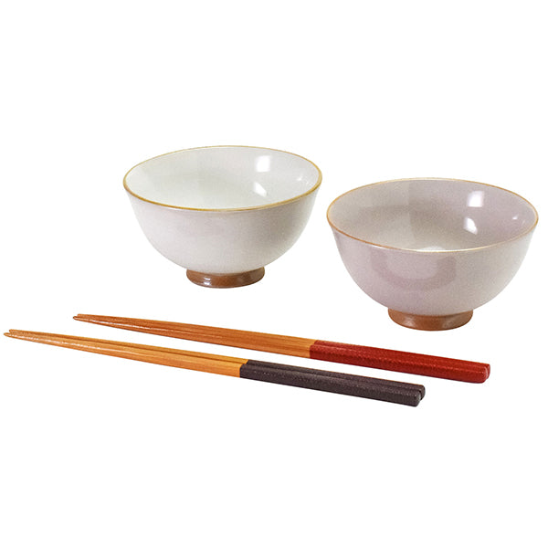 あまね ペアギフト 茶碗&箸 4点セット 10cm ホワイト/ピンク