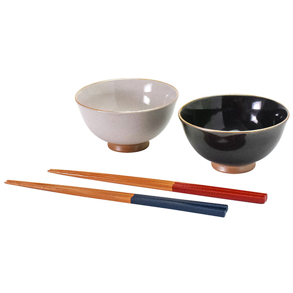 あまね ペアギフト 茶碗&箸 4点セット 10cm ブラック/ピンク