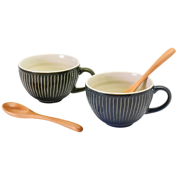 リップル ペアギフト スープカップ&スプーン 4点セット 410ml ネイビー/グリーン