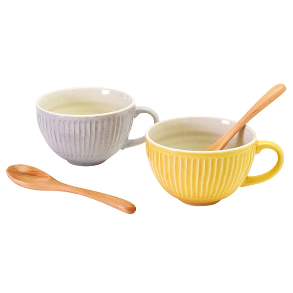 リップル ペアギフト スープカップ&スプーン 4点セット 410ml ベージュ/イエロー