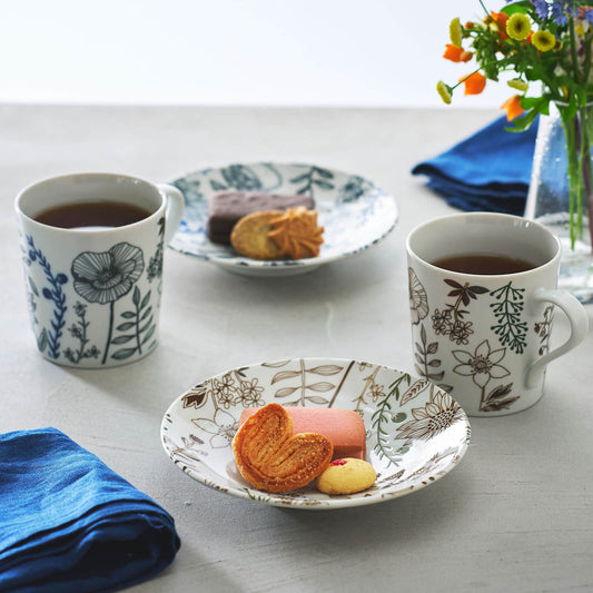 フラワーパターン ペアギフト ブレイク マグカップ&プレート 4点セット